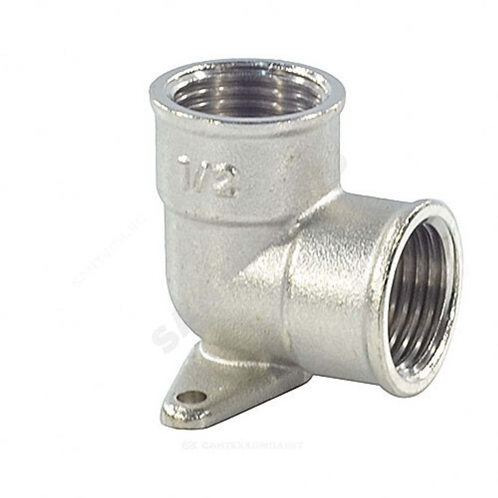 Угольник латунь никель установочный Ду 15 (1/2") 2 отверстия ВР/ВР SantechSystems