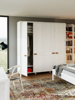 Шкаф для одежды, 197х59х211, Мадейра, распашной, в прихожую, из массива сосны, белый, Dipriz