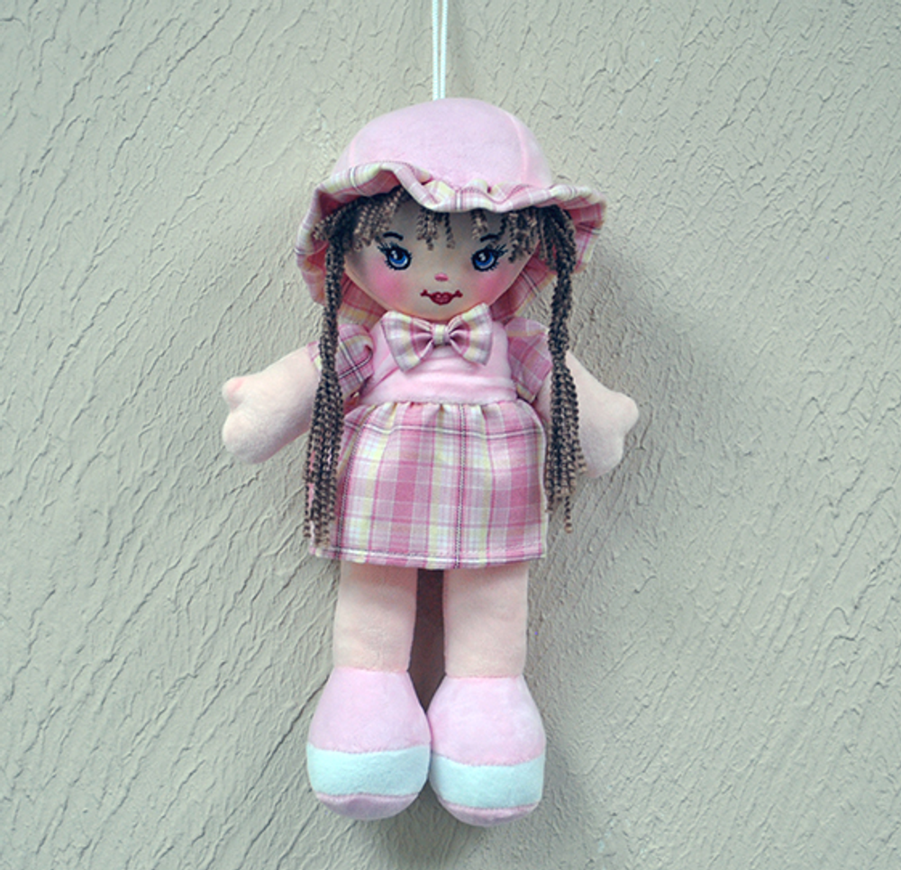 Кукла в платье с клечатой юбкой и клетчатым бантом № 3 15x34x10см. (Hand)