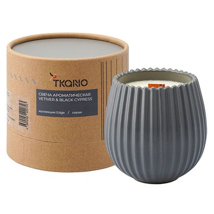Свеча ароматическая Tkano Edge Vetiver & Black Cypress серая 60ч