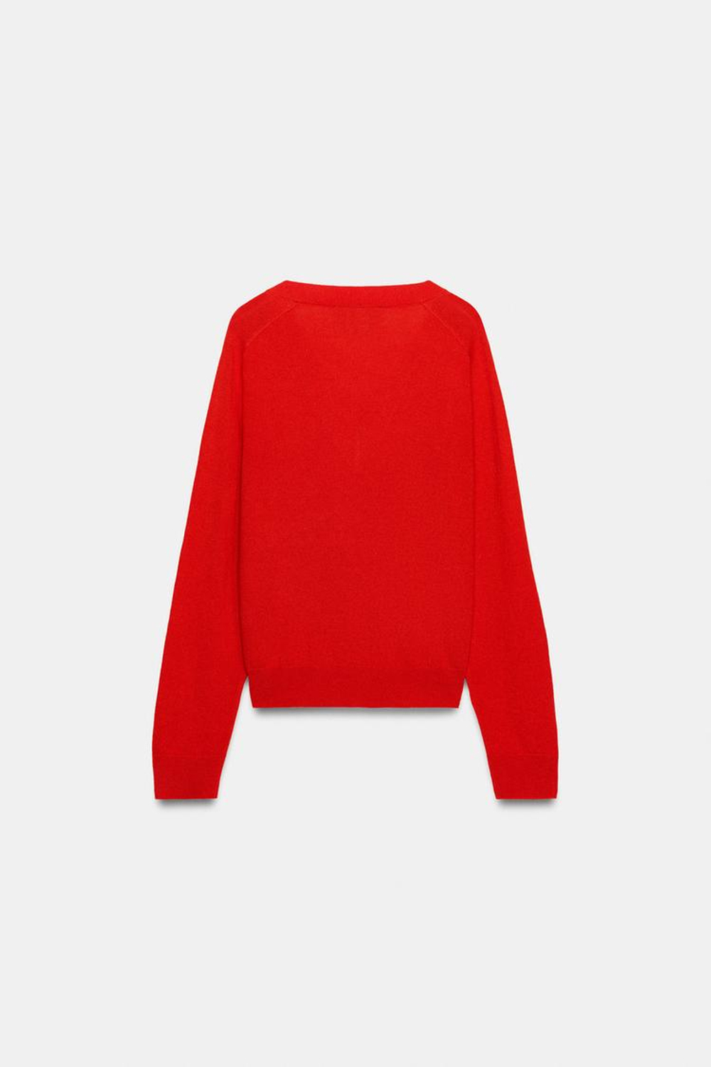 ZARA ШЕРСТЯНОЙ СВИТЕР С V-ОБРАЗНЫМ ВЫРЕЗОМ, КОРАЛЛОВО-КРАСНЫЙ