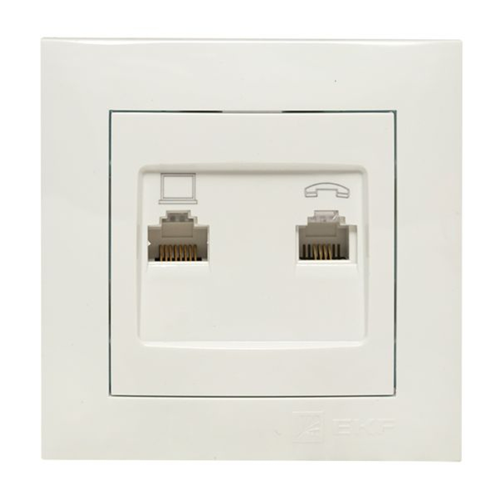 Валенсия розетка RJ-45+RJ11 2-местная белая EKF PROxima