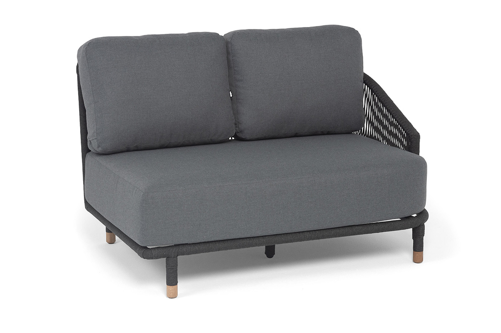 "Верона" левый модуль плетеный из роупа, каркас алюминий темно-серый (RAL7024) муар, роуп темно-серый круглый, ткань темно-серая 027, L131х89