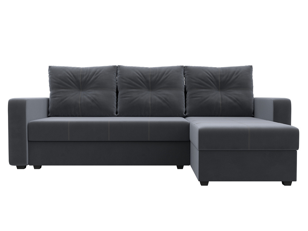 Диван угловой Ливерпуль Лайт правый угол, Серый, Велюр, 117723