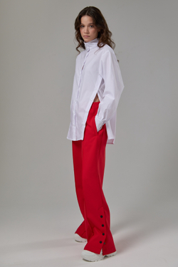 Брюки прямые с кнопками красные