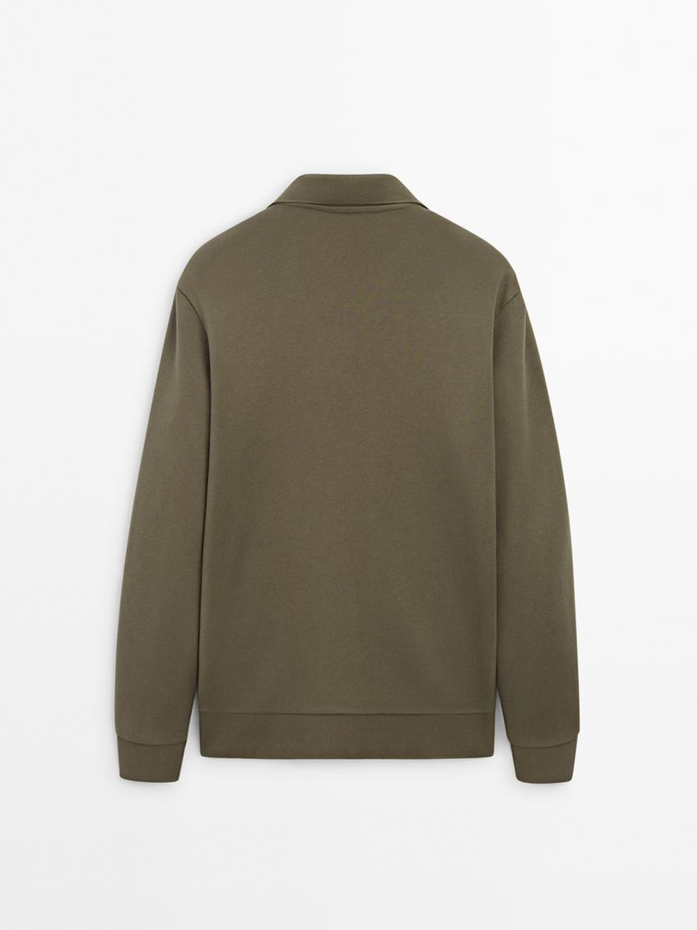 Massimo Dutti Свитер с воротником-поло, хаки