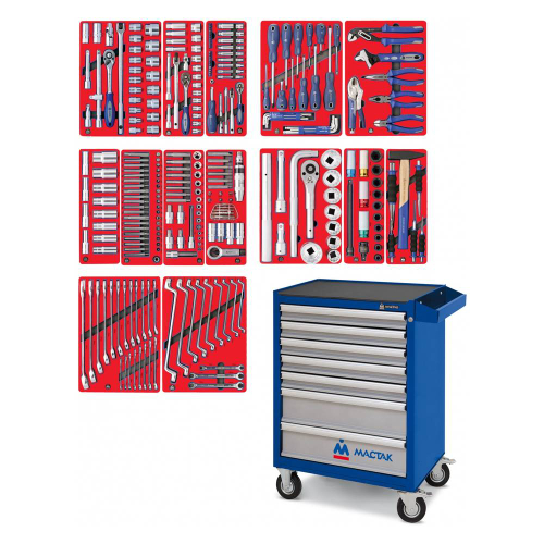 Набор инструментов "ПРОФИ" в синей тележке, 299 предметов МАСТАК 52-07299B