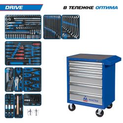 KING TONY (934-251AMB) Набор инструментов "DRIVE" в синей тележке, 251 предмет