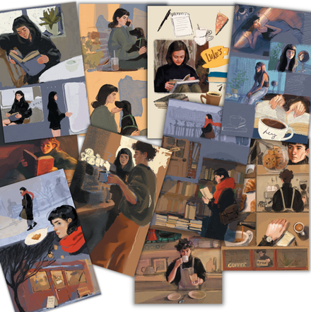 Книги и кофе. 10 открыток