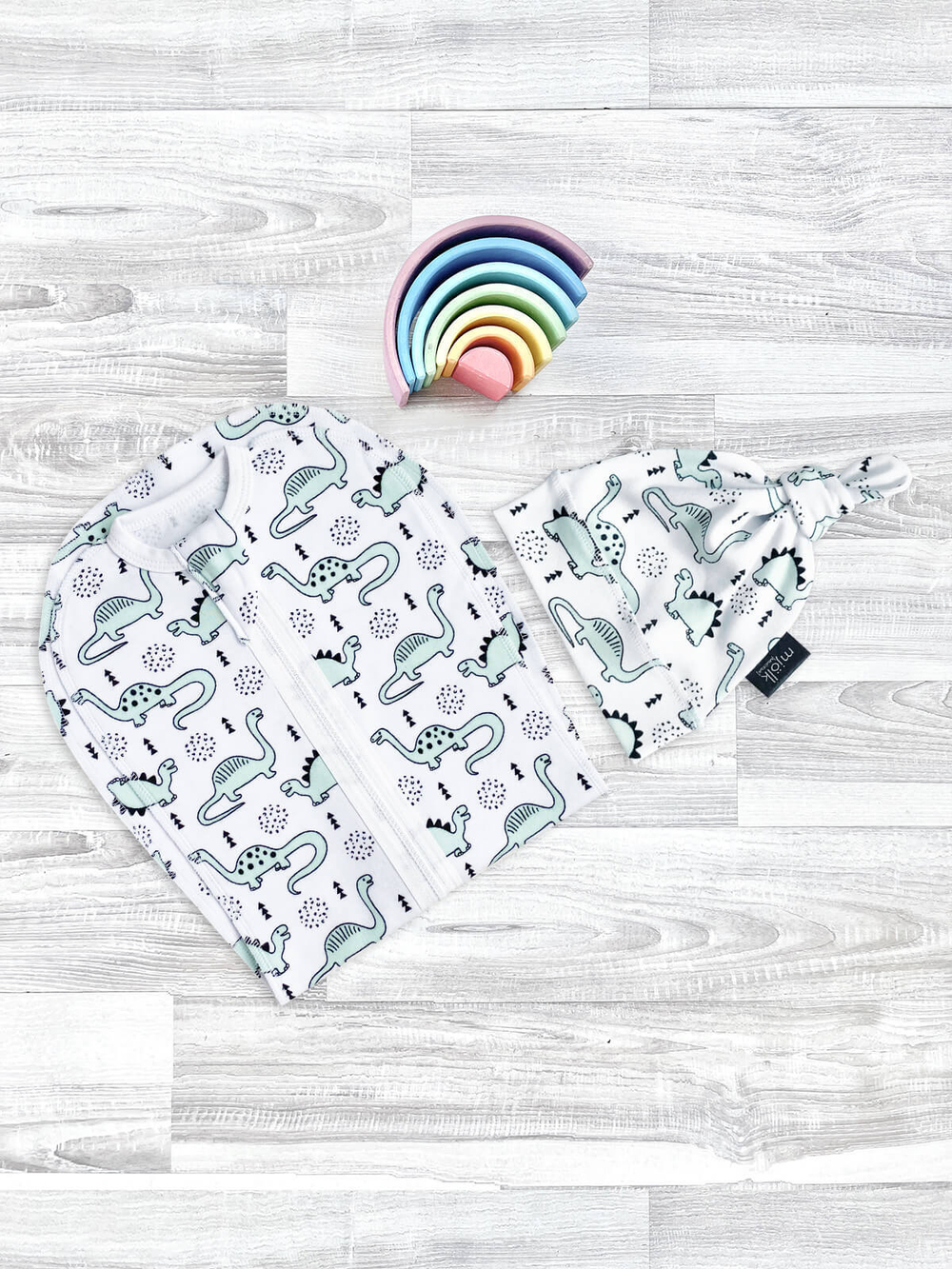Пеленальный кокон и шапочка Mjölk Динозавры