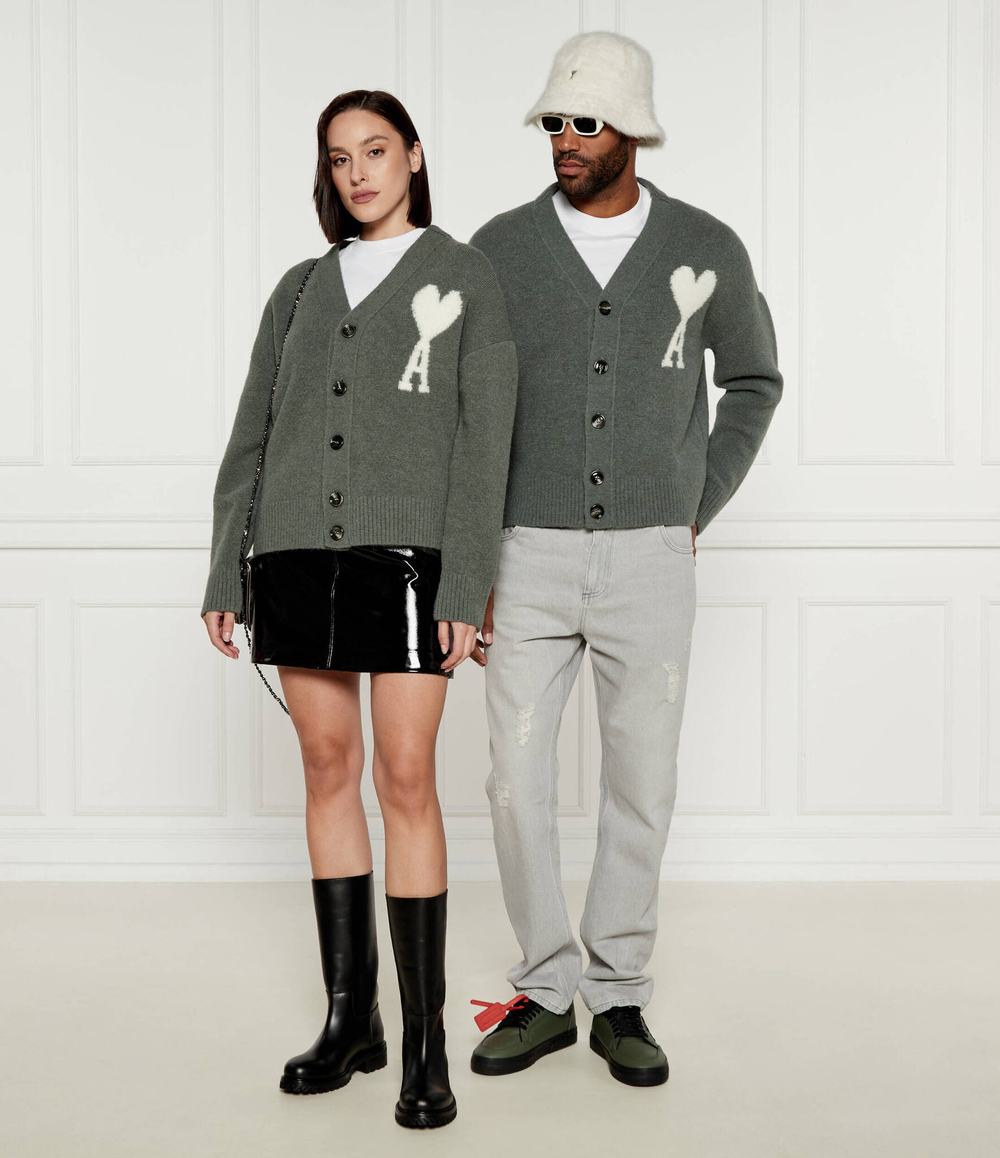 Хлопковый кардиган AMI Paris - зеленый(UKC025 KN0032)