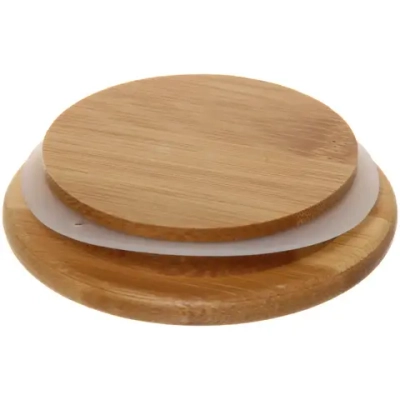 Стакан стеклянный с двойными стенками 450мл «Хай-Тек» с бамбуковой крышкой