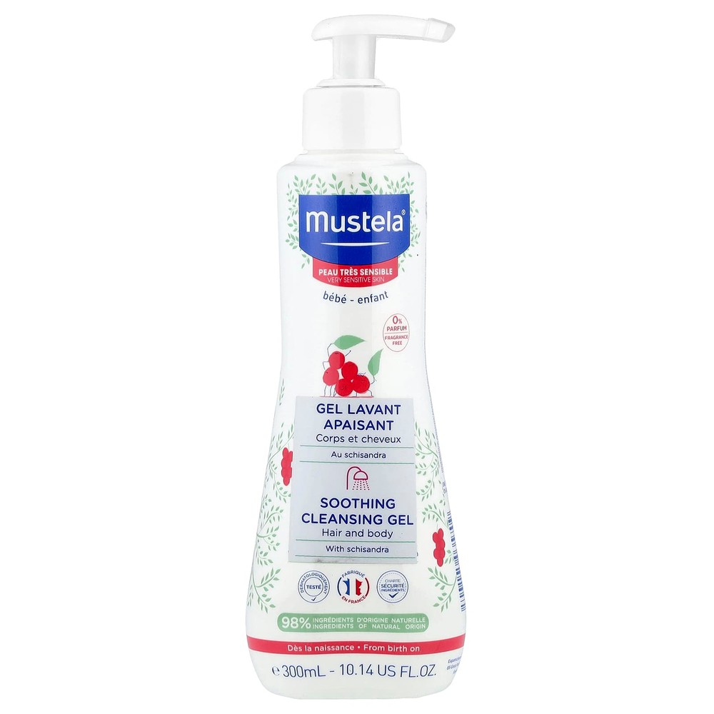 Mustela, Успокаивающий очищающий гель с лимонником, без отдушек, 300 мл (10,14 жидк. унц.)