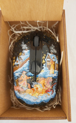 Мышь беспроводная с ручной росписью "Тройка" №3 худ. Котова