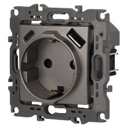 Розетка ЭРА Серия 12 12-4108-16 2P+E 16A-250В со шторками с USB type-A+C 5В-3А титан