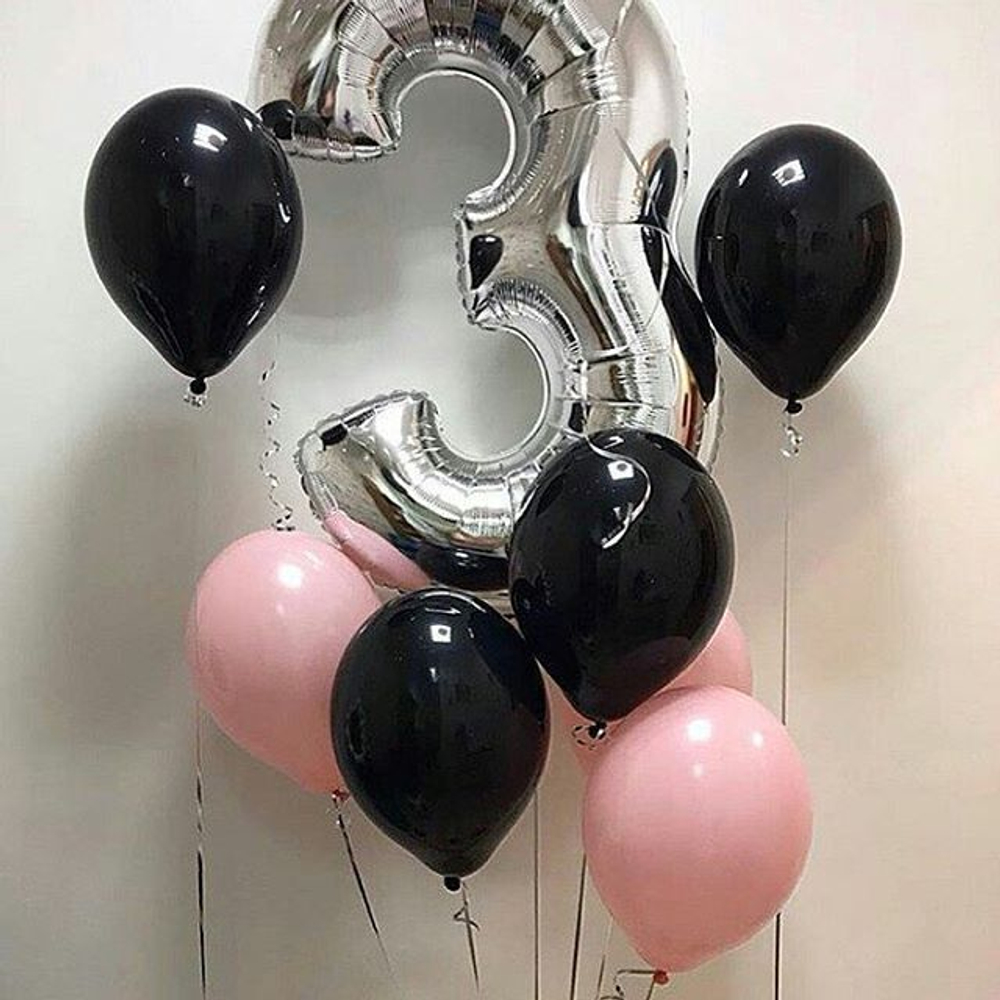Воздушный шар (40''/102 см) Цифра, 3, Серебро