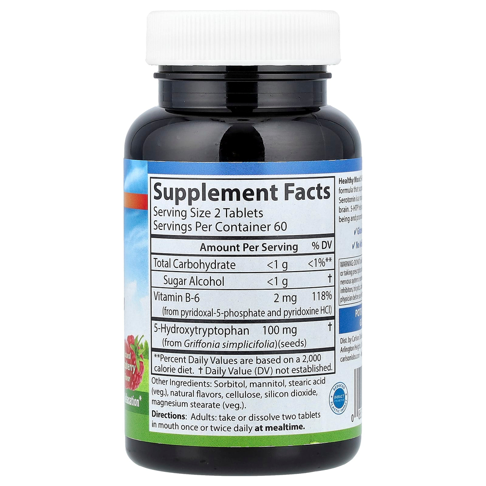 Carlson, Healthy Mood, 5-HTP Elite, натуральная малина, 100 мг, 120 таблеток (50 мг в 1 таблетке)