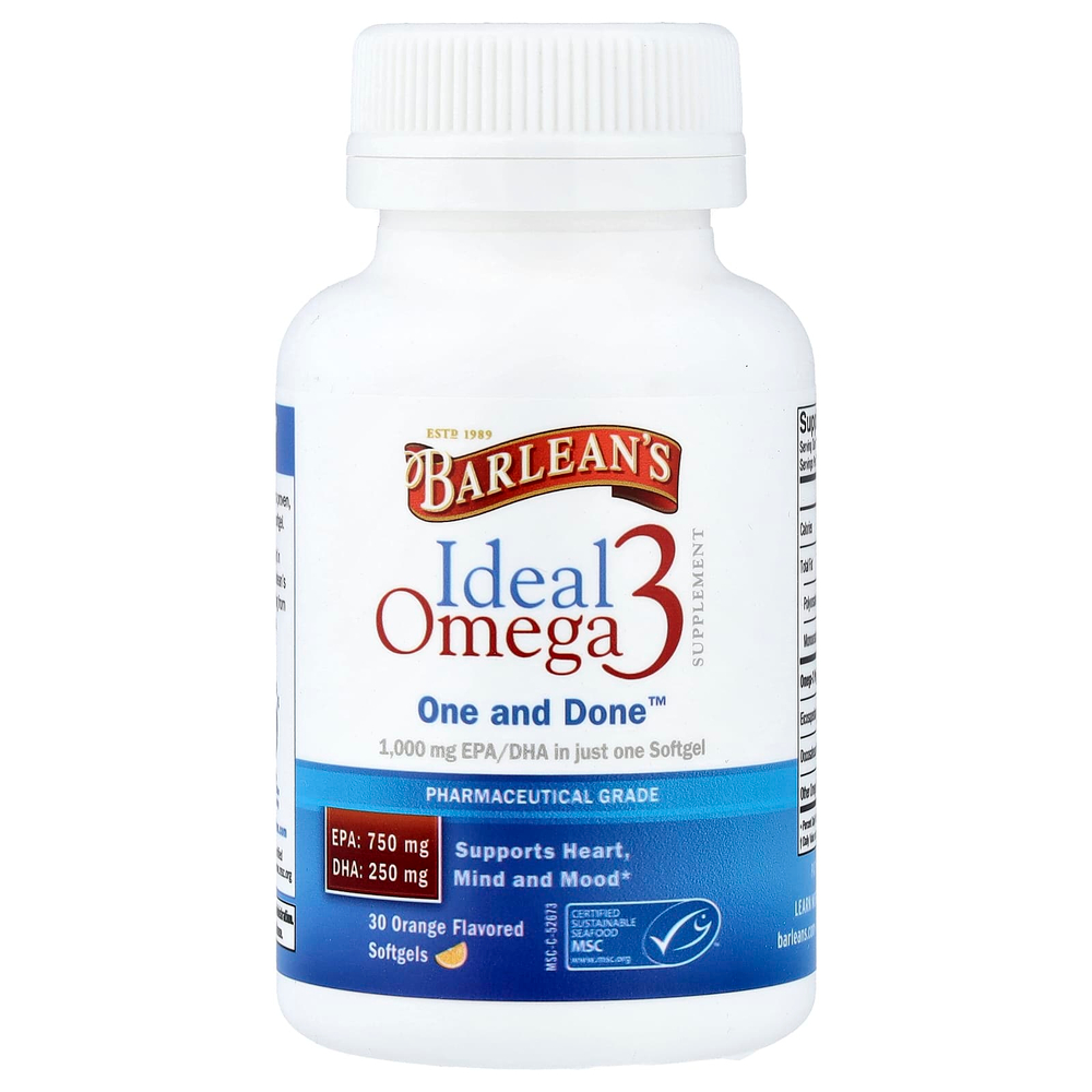 Barlean's, Ideal Omega 3, апельсин, 30 мягких таблеток