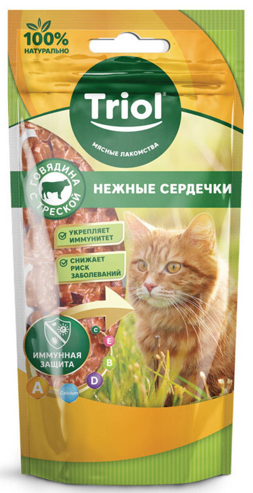 Triol, Лакомство для кошек, Нежные сердечки из говядины и треской, 40 гр.