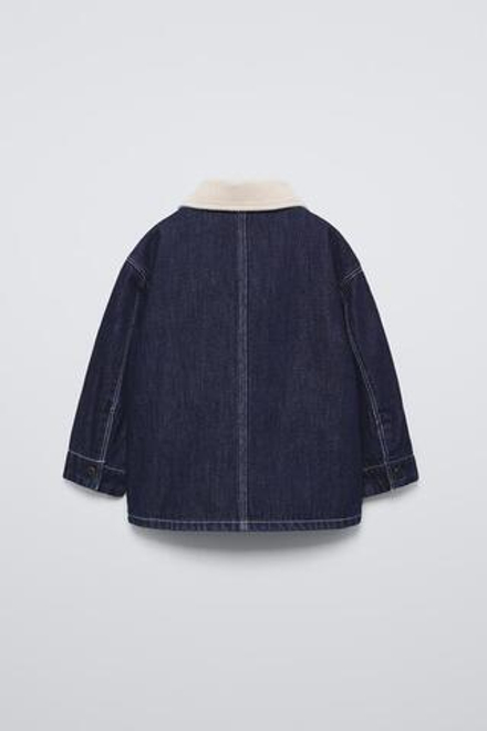 ZARA ДЖИНСОВАЯ КУРТКА С ВОРОТНИКОМ ИЗ ВЕЛЬВЕТА, СИНИЙ
