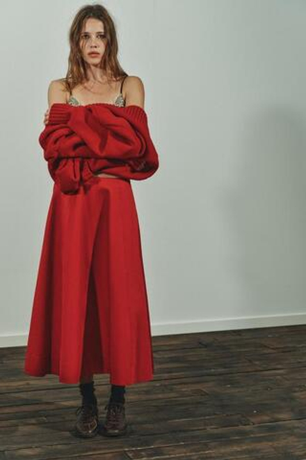 ZARA ЮБКА МИДИ В СКЛАДКУ, КРАСНЫЙ