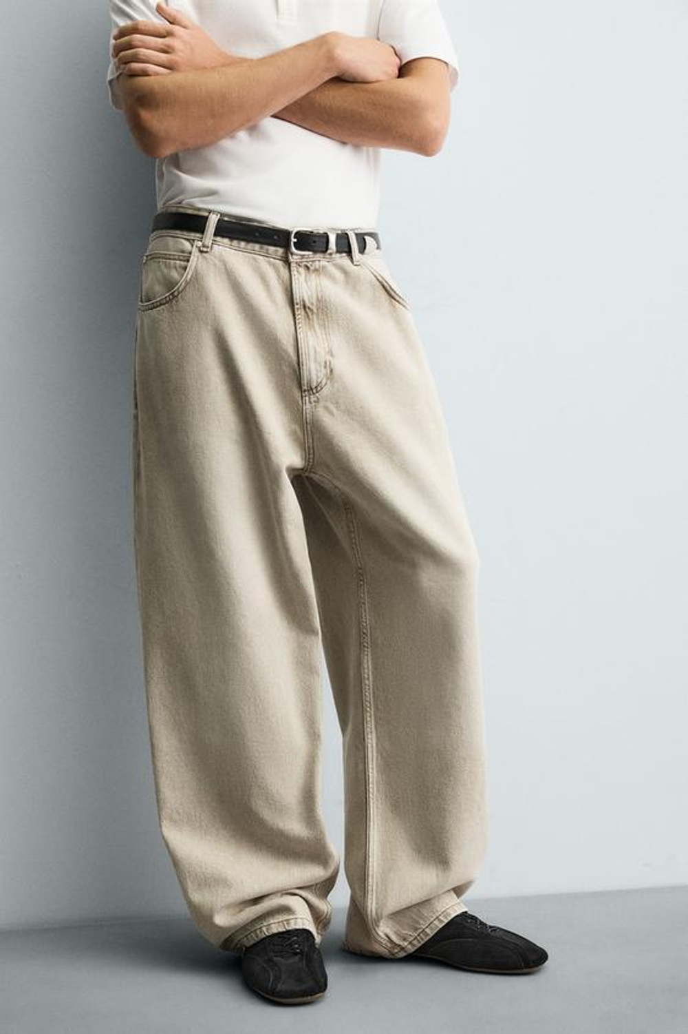 ZARA ДЖИНСЫ BAGGY FIT, БЕЖЕВЫЙ