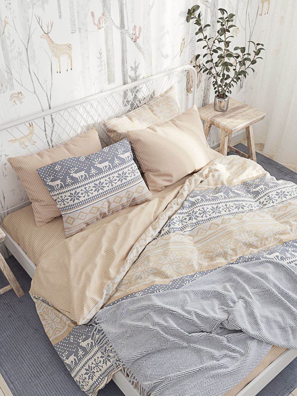 Постельное белье Сказка "Скандинавия/Вязание" 2-спальный Наволочка 50х70 см 2 шт Простынь 240х215 см Пододеяльник 175х215 см, перкаль