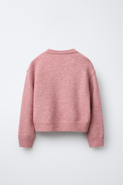 ZARA ДЖЕМПЕР ИЗ ТРИКОТАЖА С ЦВЕТАМИ И БУСИНАМИ, РОЗОВЫЙ