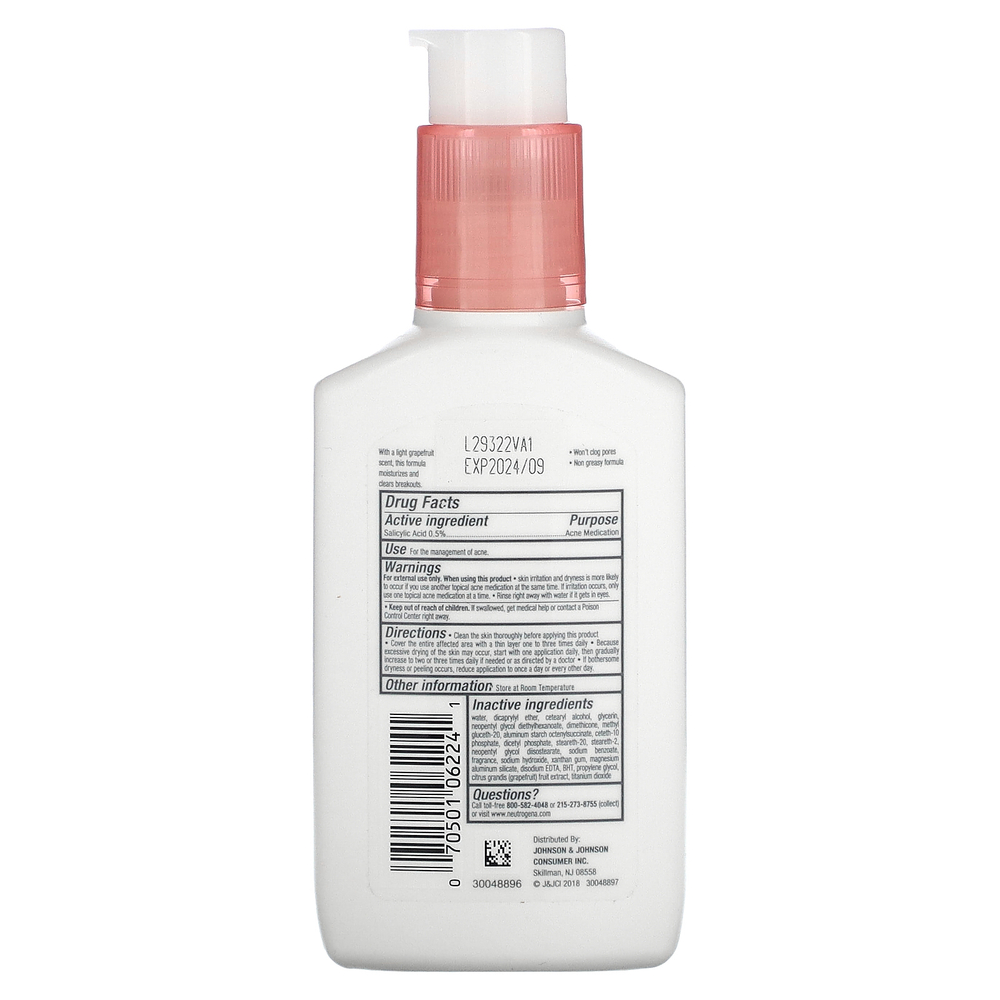 Neutrogena, Безмасляное увлажняющее средство от акне, розовый грейпфрут, 118 мл (4 жидк. Унции)