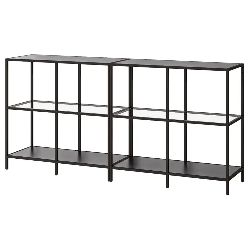 Стеллаж - IKEA VITTSJÖ/VITTSJO, 200х36х93 см, черно-коричневый/стекло, ВИТШЁ/ВИТШЕ ИКЕА