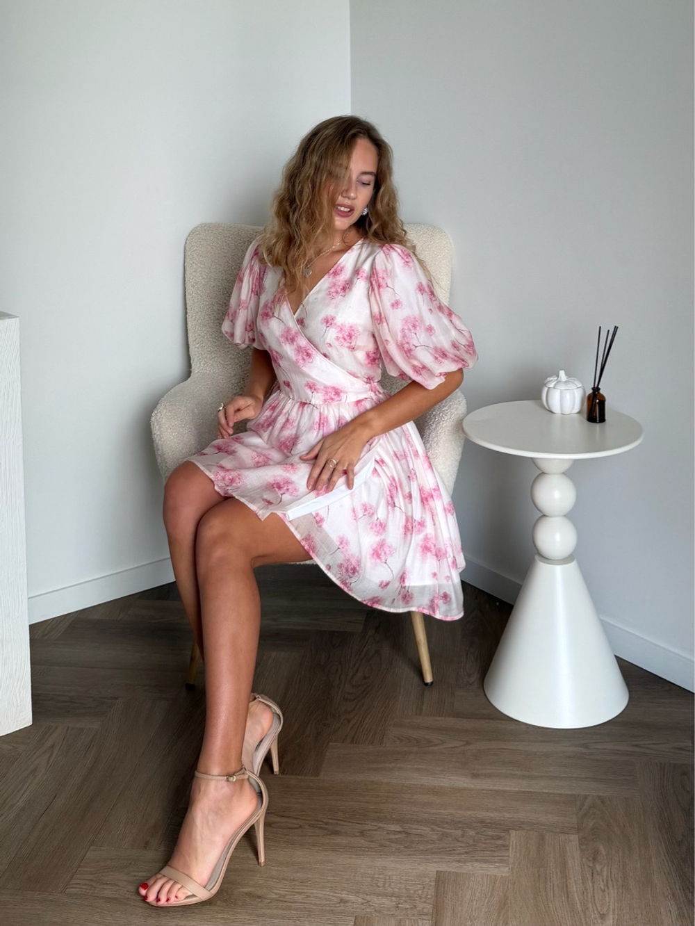 Платье Зефир кремовый с крупными цветами