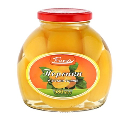 Персики в легком сиропе 530г. Барко