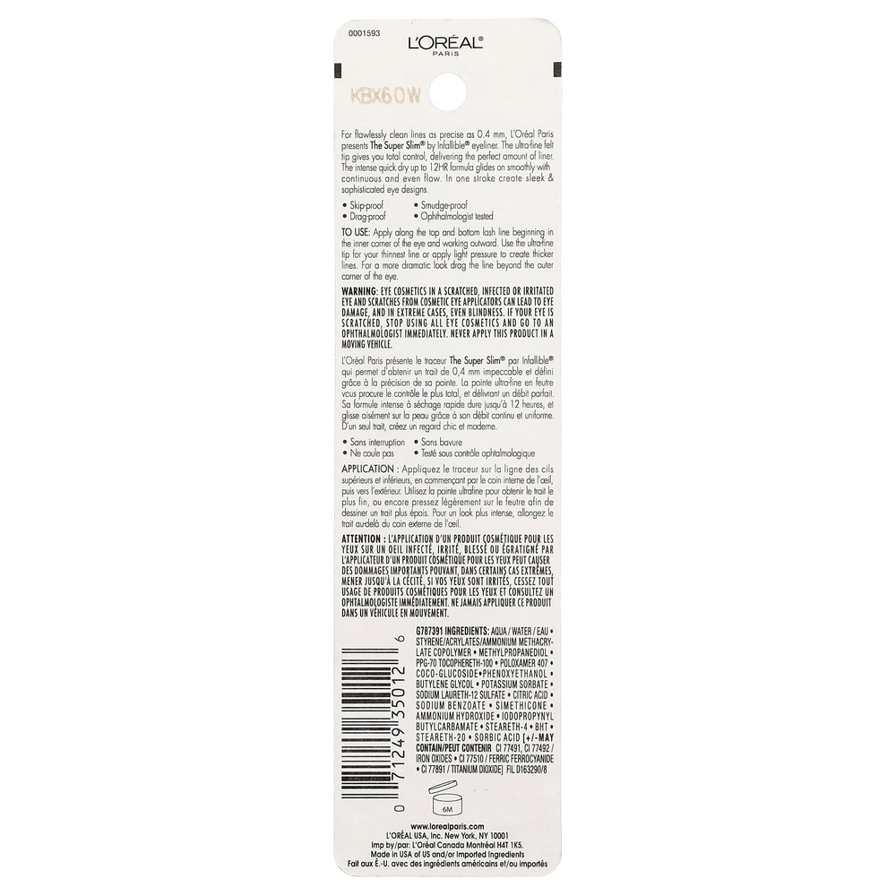 L'Oréal, Infusion®, The Super Slim®, жидкая подводка для глаз, оттенок 401 коричневый, 1 мл (0,034 жидк. унции)