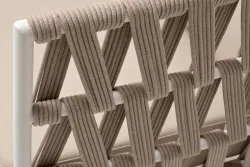 "Диего" диван 2-местный плетеный из роупа, основание дуб, каркас алюминий светло-серый (RAL7035) муар, роуп бежевый круглый, ткань бежевая 052