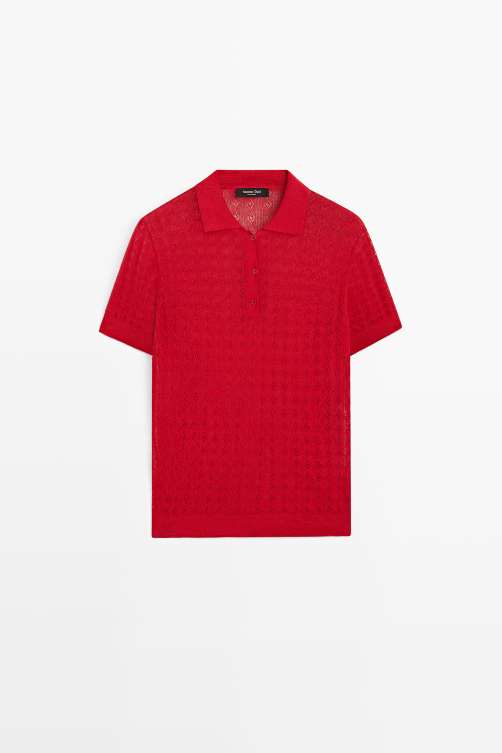 Massimo Dutti Трикотажное поло с ажурным узором, красный