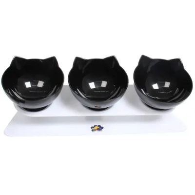 Миски пластиковые на подставке 3шт «МУРОЧКИН», цвет черный, 39,5*12*13см/270мл