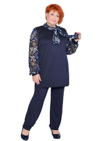 Комбинированная туника Милано с шифоном, синяя