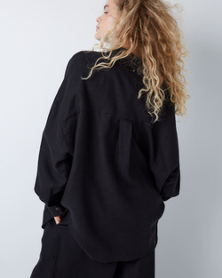 Рубашка свободного кроя изо льна и вискозы черный