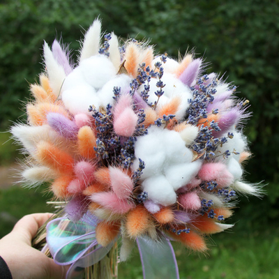 Букет сухоцветов из лагуруса, лаванды, хлопка - яркое безумия