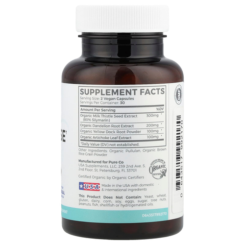 Pure Co., Органическое очищение печени, 60 веганских капсул