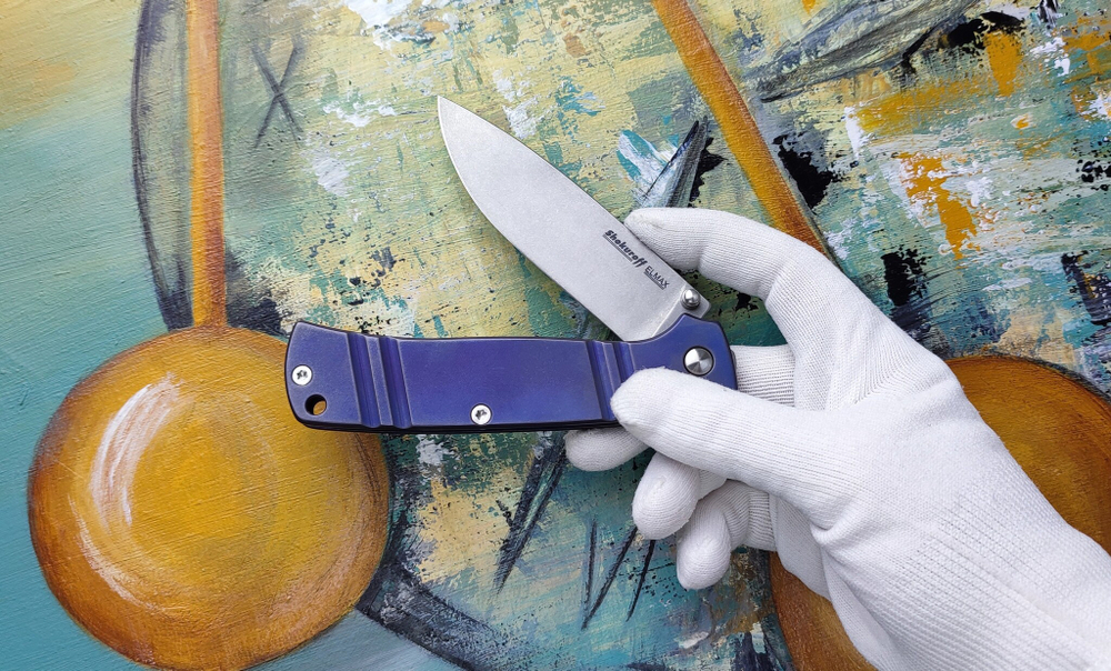 Складной нож Shokuroff knives M2102-100 мм Elmax виолет (шок лок) замок Алексея Шокурова