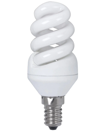 Лампа энергосберегающая белый свет E-14 9W T2 спираль ПРОГРЕСС full
