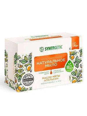 Мыло туалетное "Масло мяты и апельсин", гипоаллергенное Synergetic, 90 г