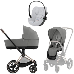 Коляска Cybex Priam IV Rosegold complete и автокресло Cloud G i-Size Fog Grey 3 в 1 Mirage Grey