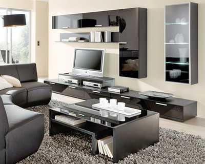 Гостиная Лени МДФ (черная) / Черный 0190 300*55*190 см, Черный   Фиеста