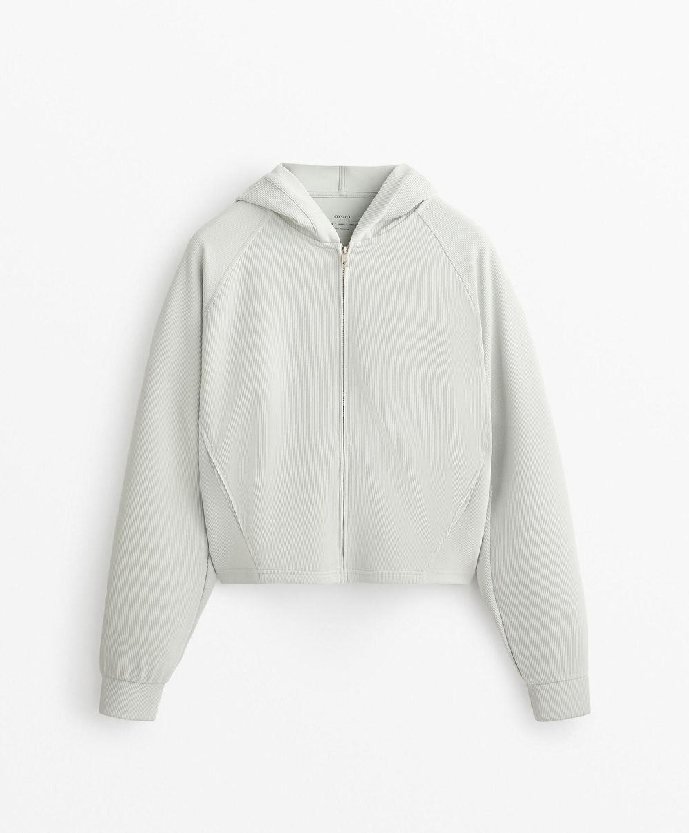 Oysho Толстовка с капюшоном в рубчик, серый