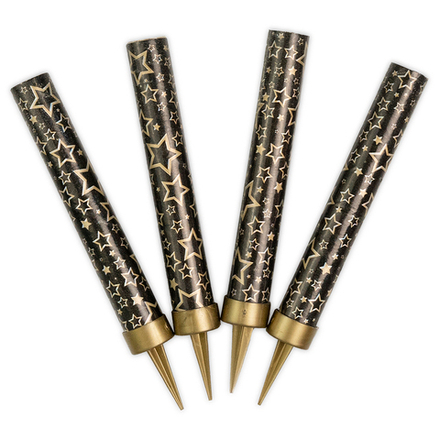 Свеча Фонтан для торта, 30 сек, Золотые звезды, Черный, Металлик, 10 см, 4 шт. с держат