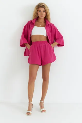 Шорты из вареного хлопка цвета фуксия