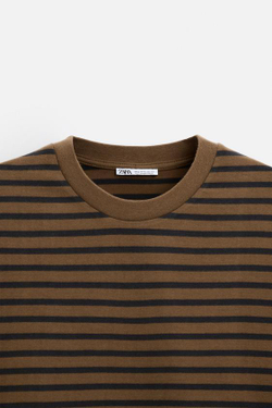 ZARA ФУТБОЛКА В ПОЛОСКУ, ЧЕРНЫЙ-КОРИЧНЕВЫЙ