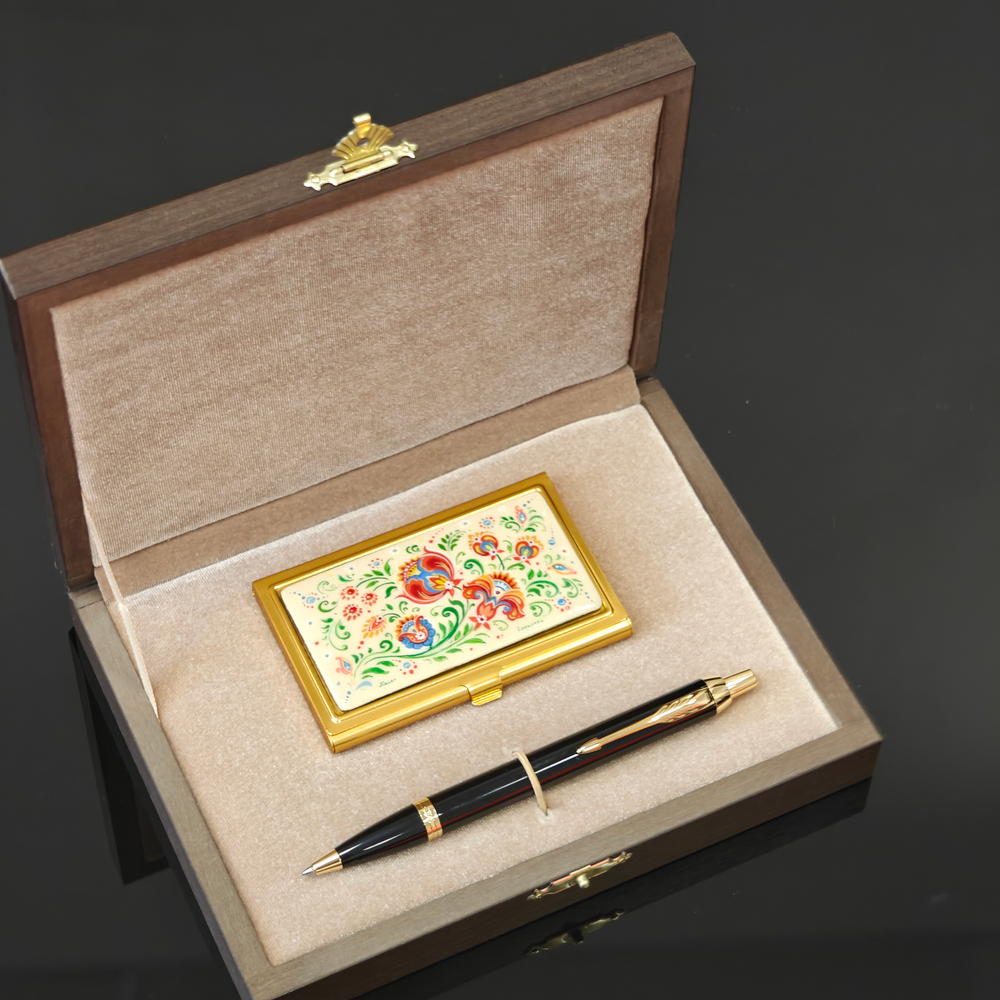 Набор подарочный "Русские узоры" с ручной росписью в футляре